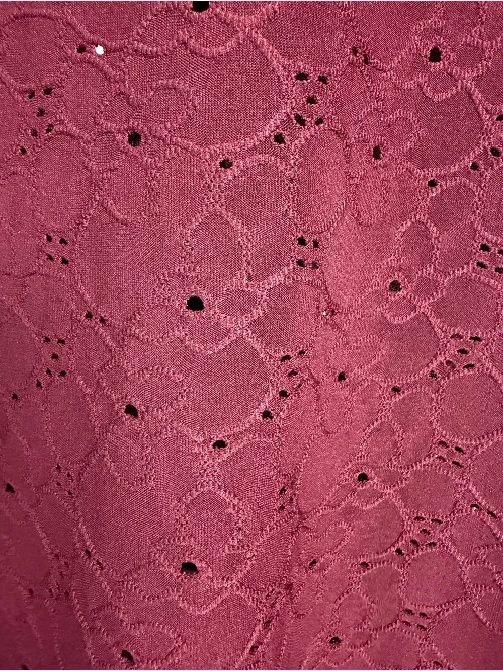 Michael Kors Wine Eyelet V-Neck Flutter Sleeve Top